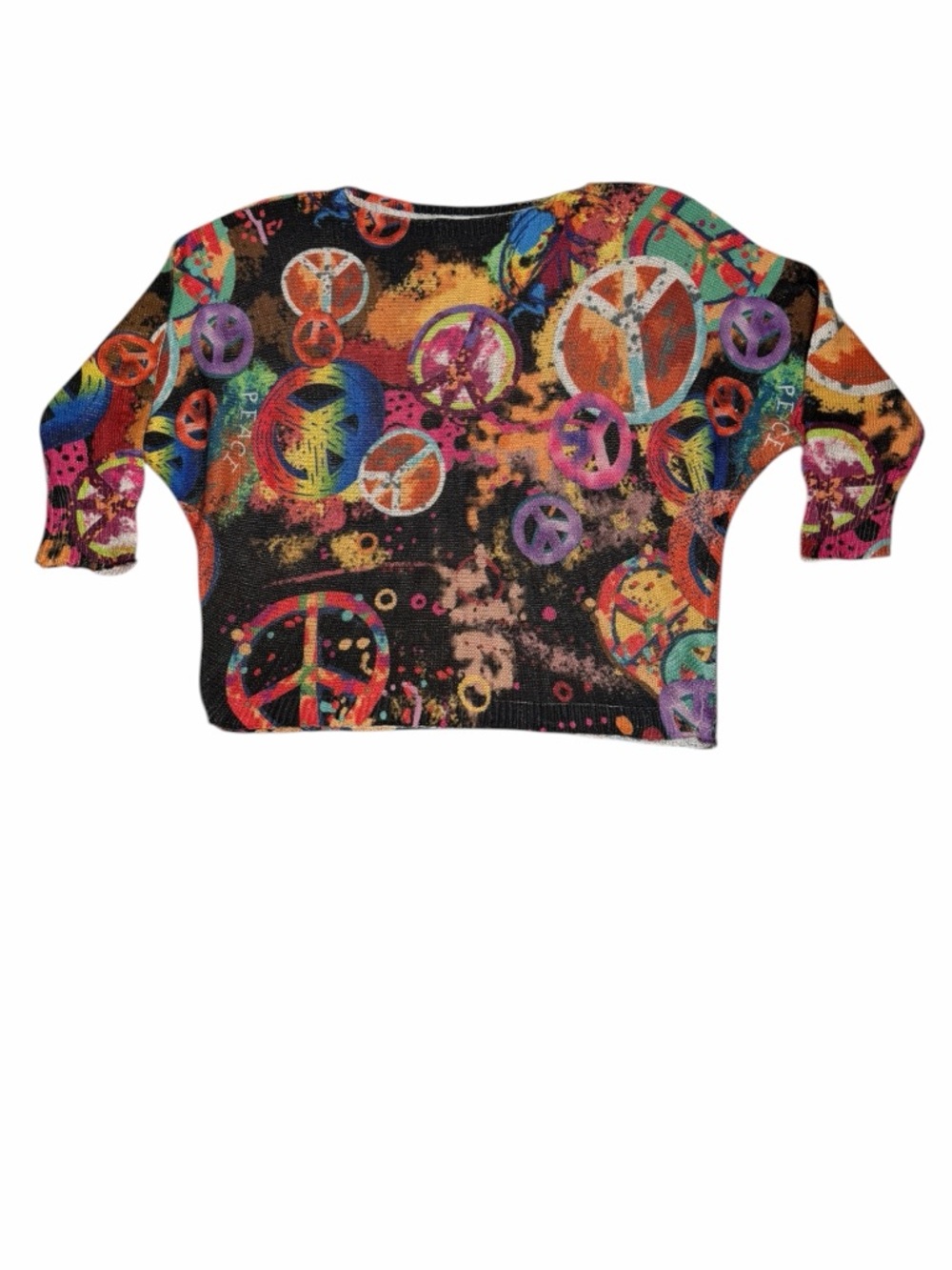 Brand Bazar Made in Italy Peace Sign Sweater Colorful Graphic Dolman OS